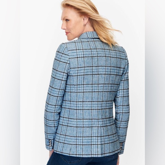 Talbots Wool Blend Shetland Classic Timeless Blue Plaid Pattern Blazer Size 16 - Picture 10 of 11